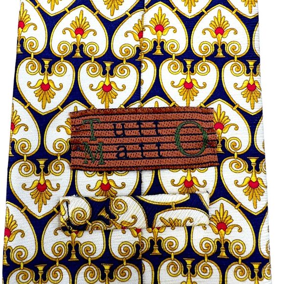 Tutto Matto 100% Silk Dress Tie Made in‎ Italy Bold Geographic Print 58" 3.75" - Picture 6 of 11